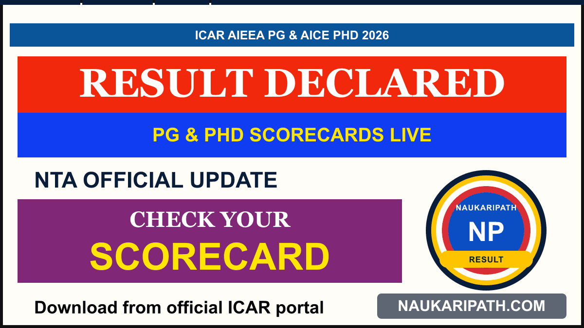 ICAR AIEEA PG, AICE JRF/SRF PhD Result 2026 — NaukariPath thumbnail