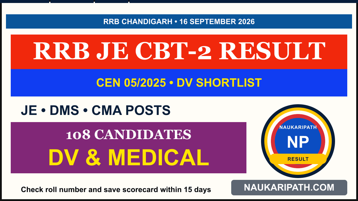 RRB Chandigarh JE CBT-2 Result 2026 and DV Shortlist — NaukariPath thumbnail